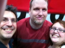 Clif, Jim, & Autumn in front of red M & M